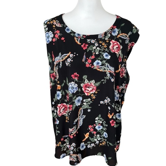 PLEIONE cap sleeve floral print blouse SZ XL - Picture 1 of 5